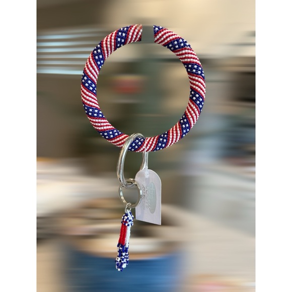 Patriotic bangle bracelet keychain seed beads - Picture 2 of 4
